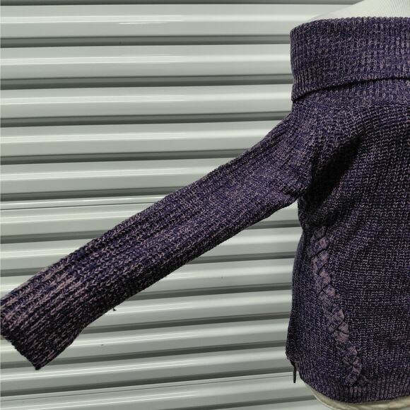 Derek Heart Juniors Sweater Size Large Purple Off Shoulder Cable Knit Cozy Knit - Picture 5 of 8